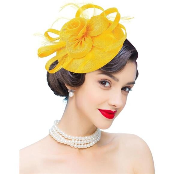 Fascinator Church Derby Hat Pillbox Hats Yellow